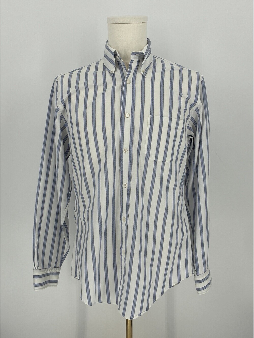 Brooks Brothers Oxford Shirt USA Blue White Stripe OCBD Regent Button Up Men's M
